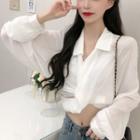 Long Sleeve Crop Blouse White - One Size