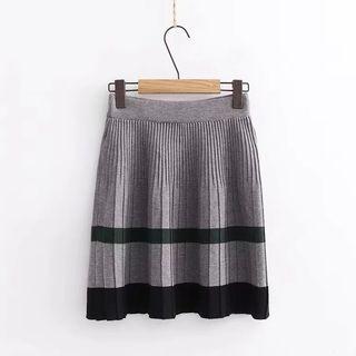 Contrast Trim Accordion Pleated Knit Skirt