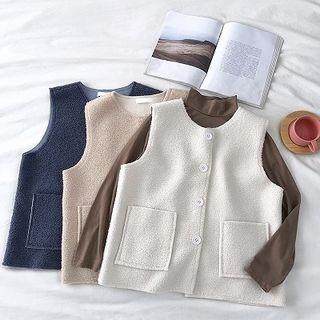 Plain Double-pocket Sleeveless Jacket