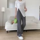 Round-neck Oversized Split Top/ High Waist Patterned Boot-cut Split Pant