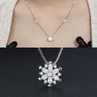 Snowflake Rhinestone Pendant Alloy Necklace Silver - One Size