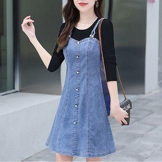 Mock Two-piece Denim Panel Mini A-line Dress (various Designs)