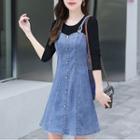 Mock Two-piece Denim Panel Mini A-line Dress (various Designs)