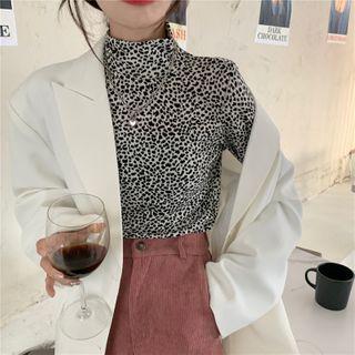 Turtle-neck Leopard T-shirt As Figure - One Size