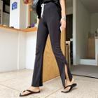Slit Seam-trim Ribbed Boot-cut Pants