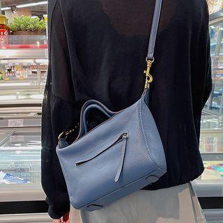 Genuine Leather Crossbody Bag Blue - One Size