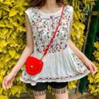 Sleeveless Floral Embroidered Lace Trim Top