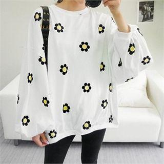 Floral Print Balloon-sleeve Pullover