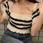 Striped Knit Crop Top White - One Size