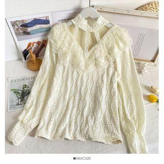 Details Ruffled Lace Top Almond - One Size