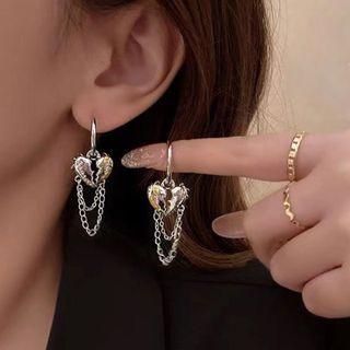Broken Heart Chain Alloy Dangle Earring 01 - 1 Pair - Silver - One Size