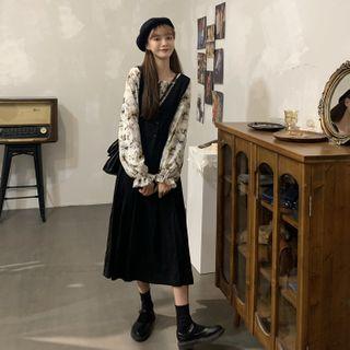 Bell-sleeve Print Top / Midi A-line Overall Dress