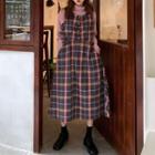 Turtleneck Long Sleeve Top / Plaid Pinafore Dress