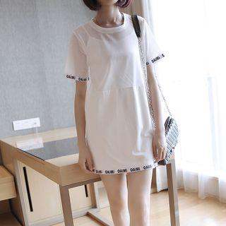 Lettering Short Sleeve Mesh Panel T-shirt Dress