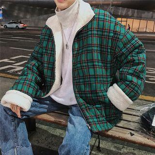 Fleece-lined Oversized Plaid Jacket