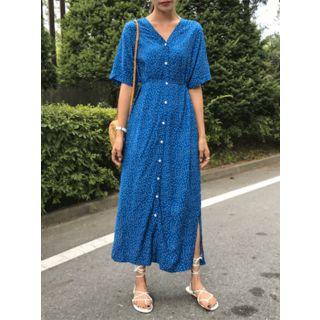 V-neck Dotted Long Shirtdress