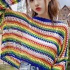 Striped Open Knit Sweater As Shown In Figure - One Size