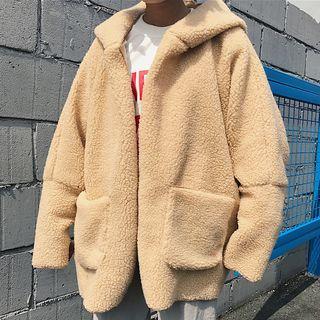 Open-front Fleece Hooded Jacket