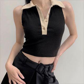 Sleeveless Crop Polo Shirt