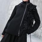 Ruffled Drawstring Zip Hoodie