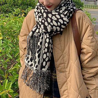 Dotted Fringed Scarf Black - One Size
