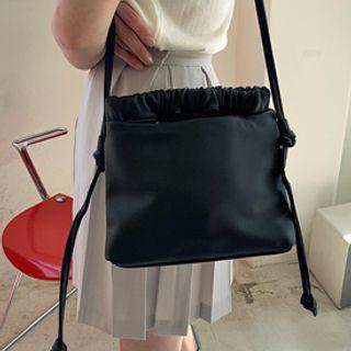 Shirred Pleather Cross Bag Black - One Size
