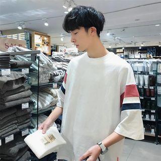Elbow-sleeve Color Block Oversized T-shirt