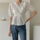 Frilled Crinkled Peplum Wrap Top White - One Size
