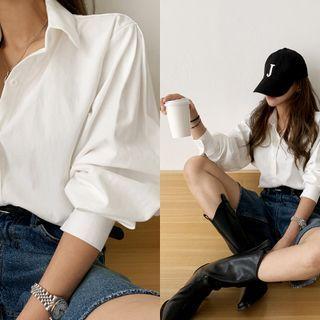 Balloon-sleeve Brushed-fleece Shirt Ivory - One Size
