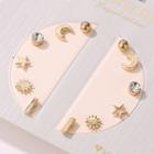 6 Pair Set: Moon & Star Alloy Earring (various Designs) 02 - 11645 - Gold - One Size
