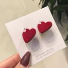 Heart Stud Earring 1 Pair - 925 Silver Stud - Red - One Size