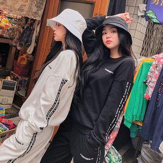 Set: Letter-trim Sweatshirt + Sweatpants