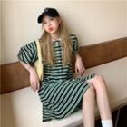 Short-sleeve Striped A-line Polo Dress / Plaid Shirt