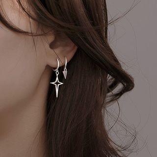Star Asymmetrical Sterling Silver Dangle Earring 1 Pair - Asymmetrical - Silver - One Size