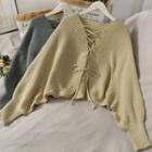 Reversible Dolman-sleeve Lace-up Knit Cape Top