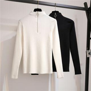 Zip Turtleneck Knit Sweater