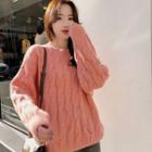 Round Neck Plain Cable Knit Sweater