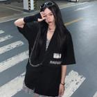 Short-sleeve Lettering Chained Blazer