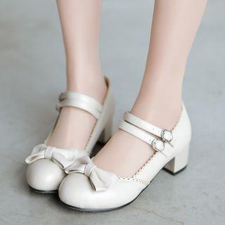 Block Heel Double-strap Bow Mary Janes