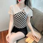 Short-sleeve Mock Two-piece Check Top