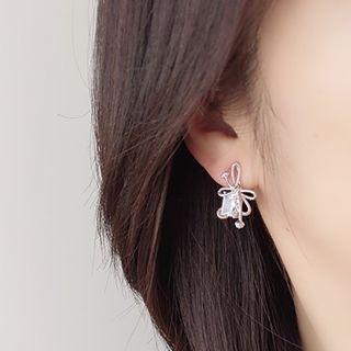 Cz Ribbon Clip-on Earring 1 Pair - Silver - One Size