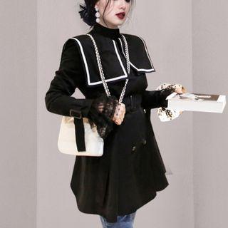 Belted Double-breasted Lace Trim Jacket