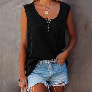 Pocket Detail Henley Tank Top
