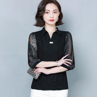 Sheer 3/4-sleeve Blouse