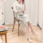Floral H-line Long Pinafore Dress