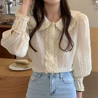 Puff-sleeve Ruffled Blouse Almond - One Size