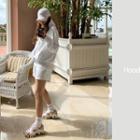 Kangaroo-pocket Hoodie & Sweatshorts Set Melange White - One Size