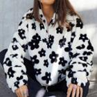 Half-zip Floral Print Fleece Sweatshirt