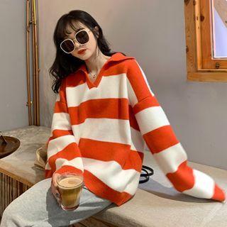 Striped Notched Sweater