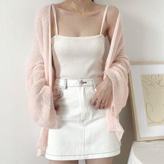 Open-front Knit Jacket / Plain Camisole Top